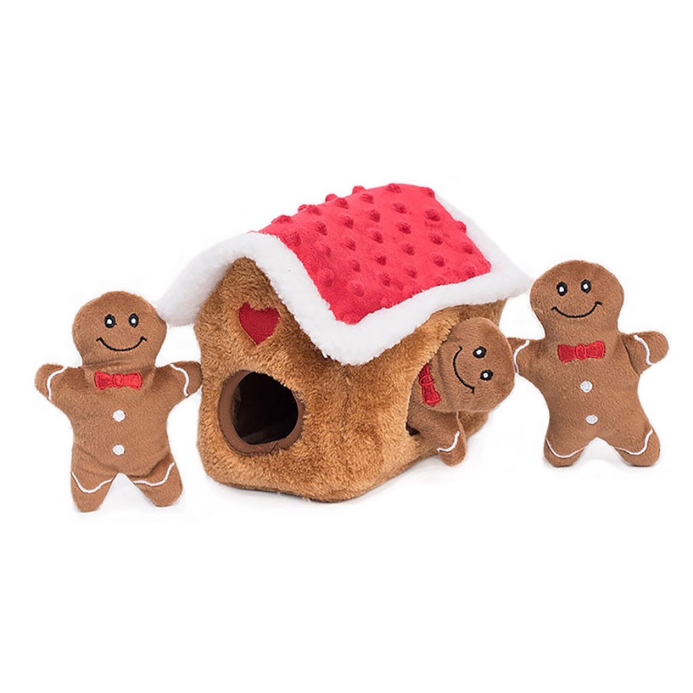 Interactive Gingerbread House with Gingerbread Men Dog Toy